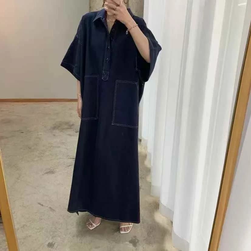 Korean Style Casual Loose Women's Dress Fashionable Summer New Arrival H Version Skirt Short Sleeve Collar All Seasons