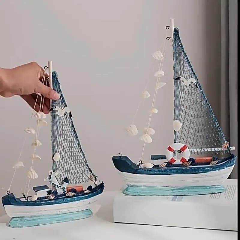 Ornamenti per barche a vela in legno, conchiglia, timone per barche, ancoraggio, faro, decorazione per barche con uccelli, regalo per la decorazione della stanza dei bambini