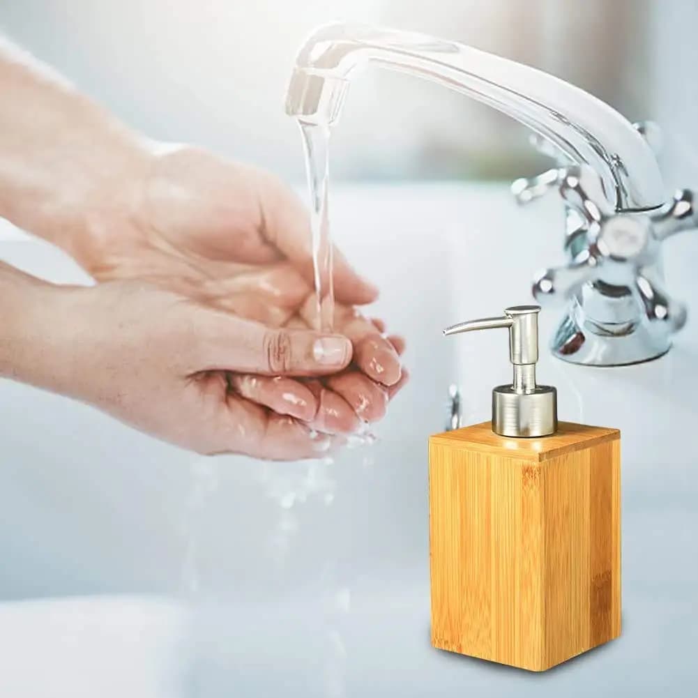 Nanzhu Dispenser di gel doccia in legno Bottiglia di sapone per le mani Gel doccia quadrato Contenitore per shampoo Bagno fatto a mano Ristorante Hotel