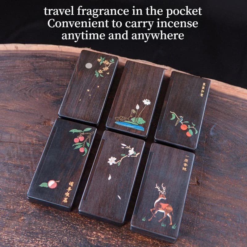 Chinese Style Simple Ebony Wood Portable Short-stick Incense Box Solid Wood Outdoor Travel Household Tea House Home Decor Zen