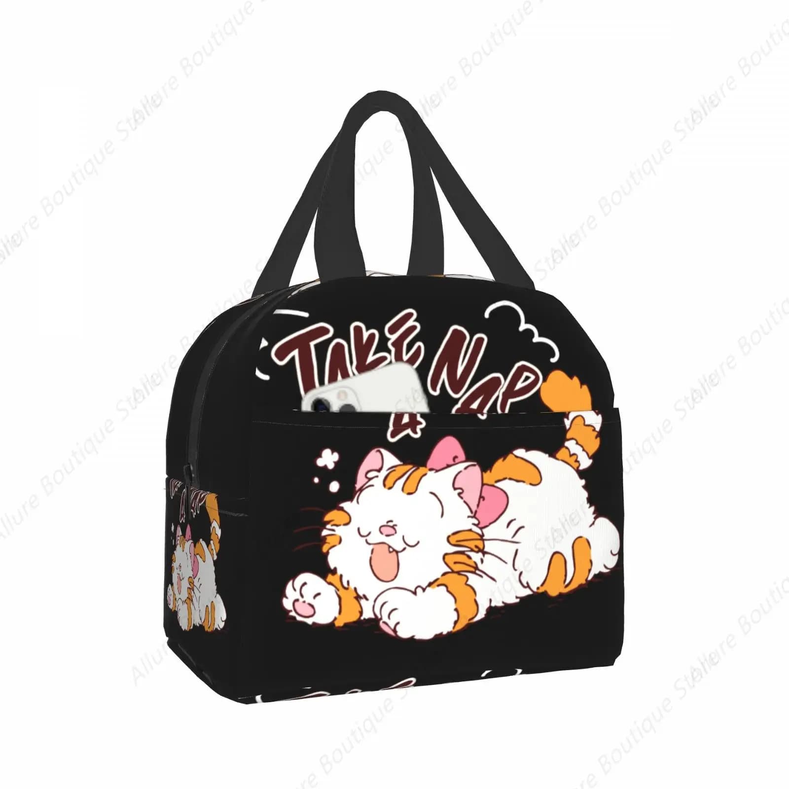 A sleeping cat Lunch bag Thermal bag in waterproof isolated canvas Travel thermal bag for cold food picnics for women and children