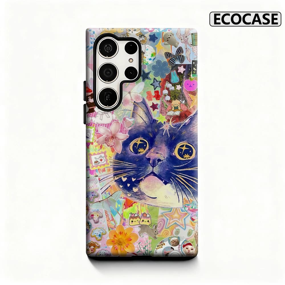 Custodia per telefono Kawaii Cat Collage per Samsung Galaxy S25 Ultra S24 S23 Ultra Plus Cover posteriore lucida a doppio strato