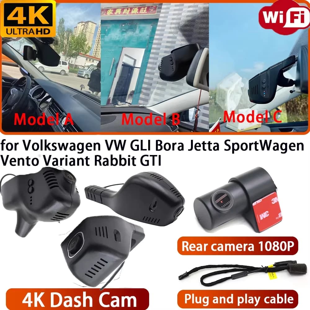 for Volkswagen VW GLI Bora Jetta SportWagen Vento Variant Rabbit GTI Video Recorder 4K DVR Dash Cam Wifi Camera 170° Angle