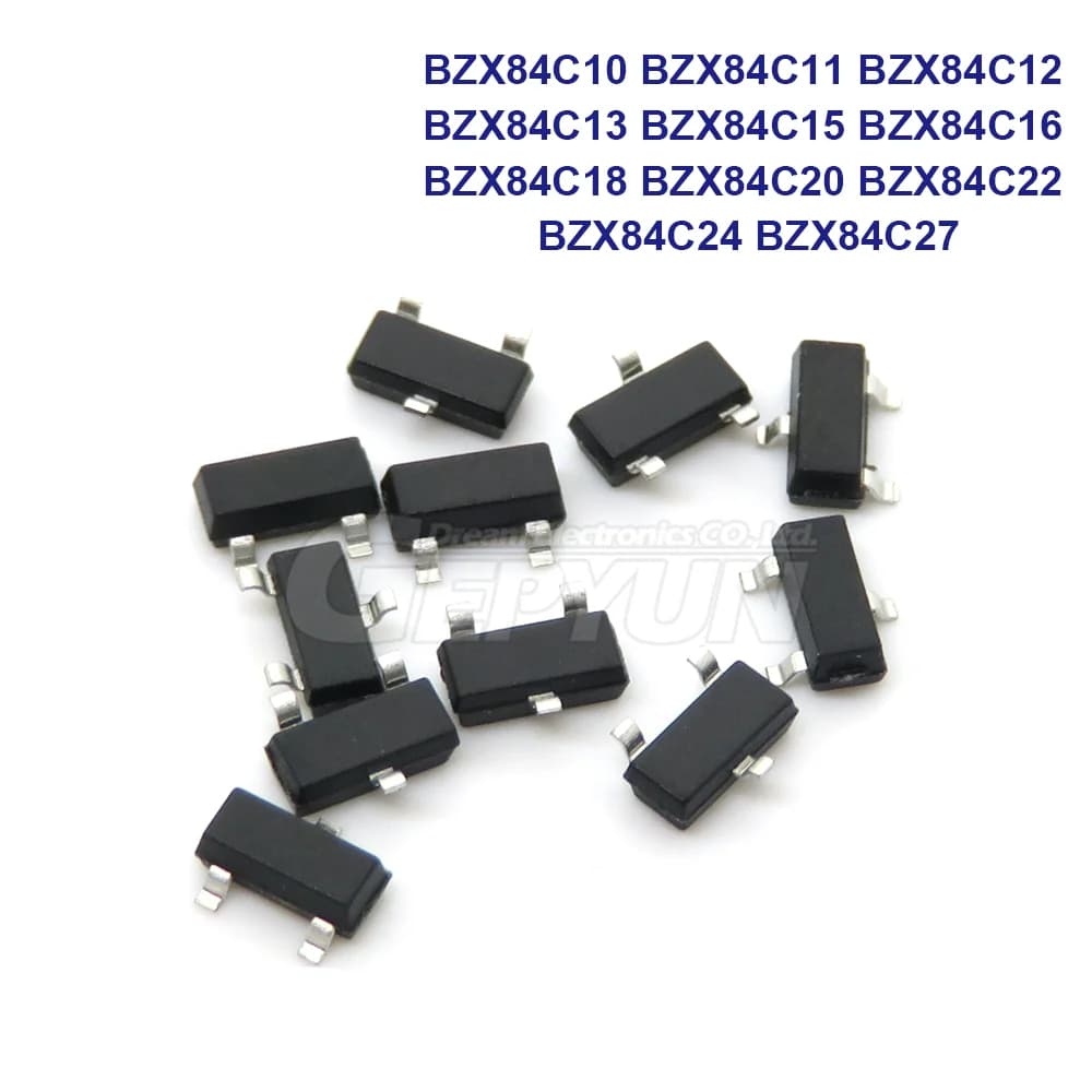 100 pz BZX84C10 BZX84C11 BZX84C12 BZX84C13 BZX84C15 BZX84C16 BZX84C18 BZX84C20 BZX84C22 BZX84C24 BZX84C27 diodo Zener