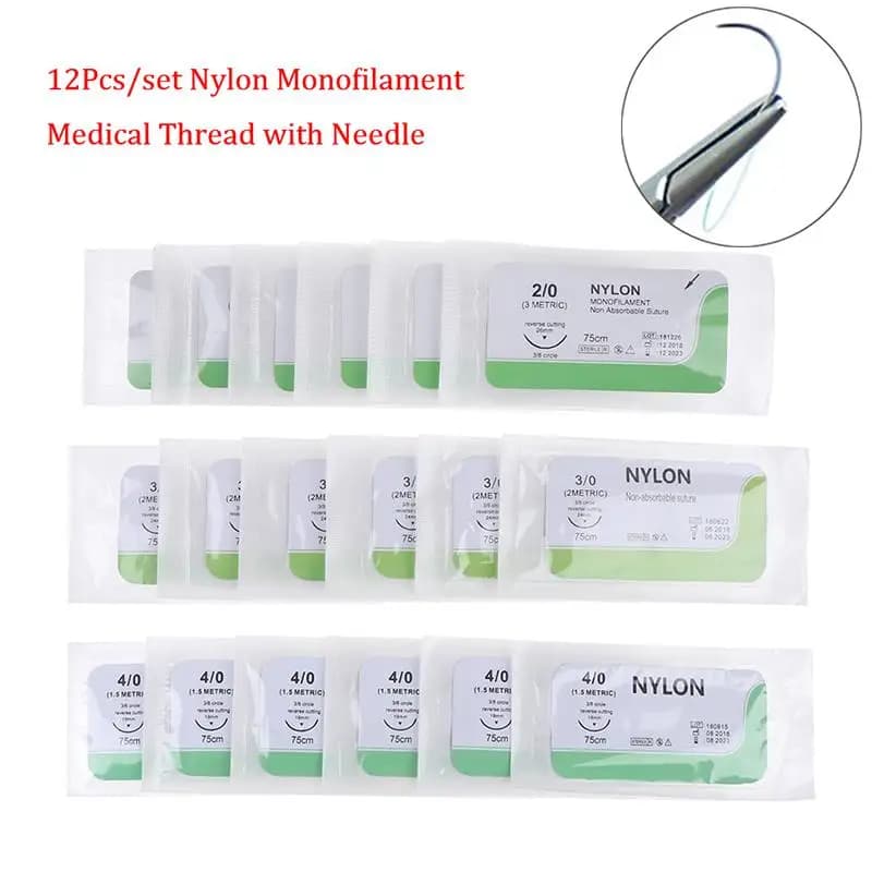 2.0 3.0 4.0 Surgical Suture Needles 12PCS Sterile Nylon Thread for Clinical Medical Practice Teaching Use