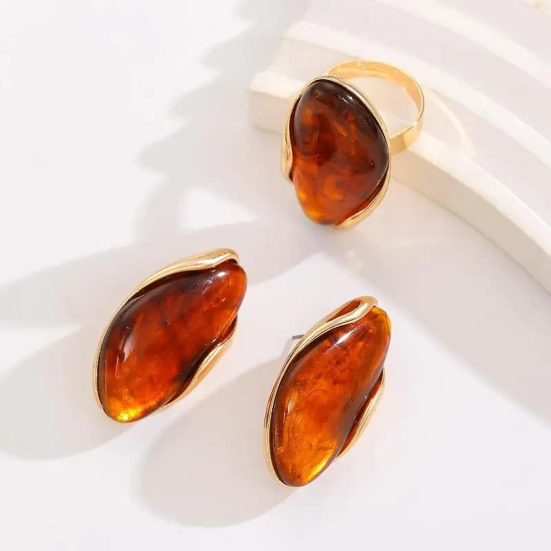1/2Pcs New Design Maillard Irregular Resin Geometric Adjustable Ring Earring Matal Rust Proof Finger Jewelry Gift