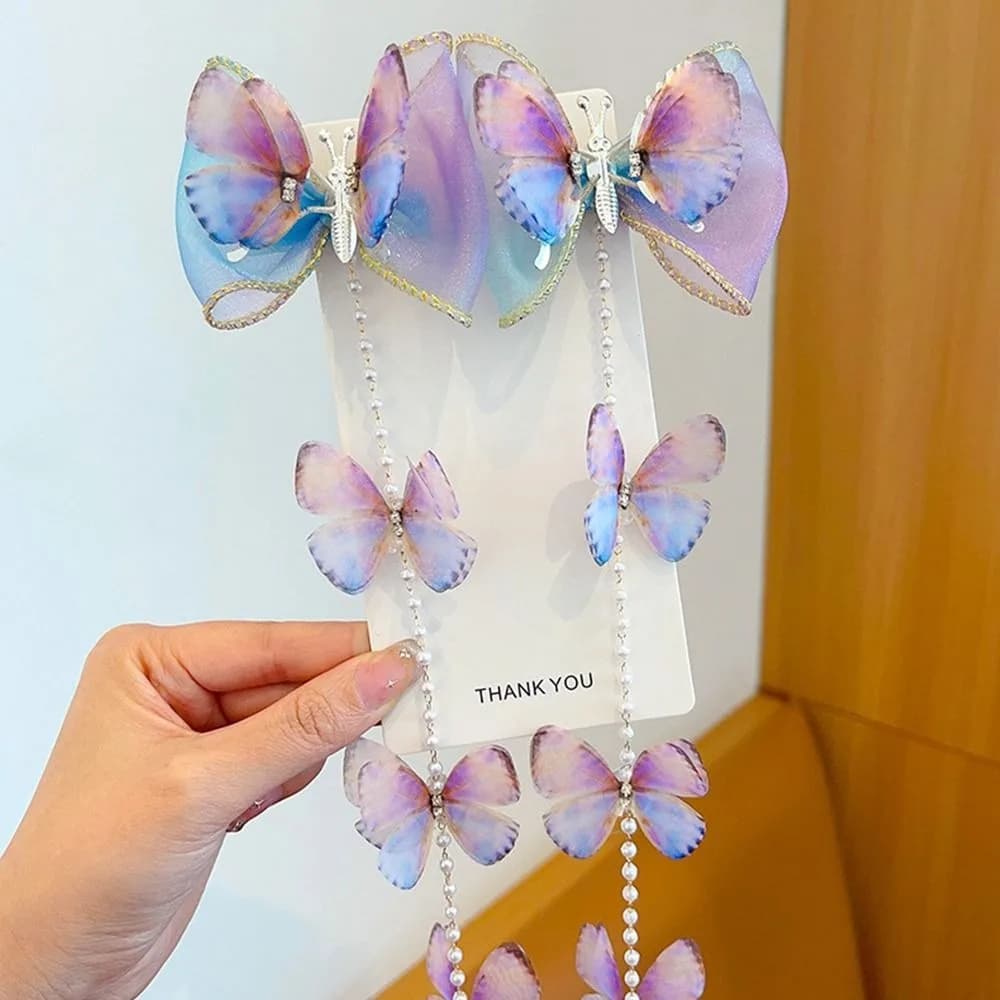 Sweet Mesh Pearl Braided Hairpin Colorful Tassel Girls Barrettes Headwear Braided Hair Chain
