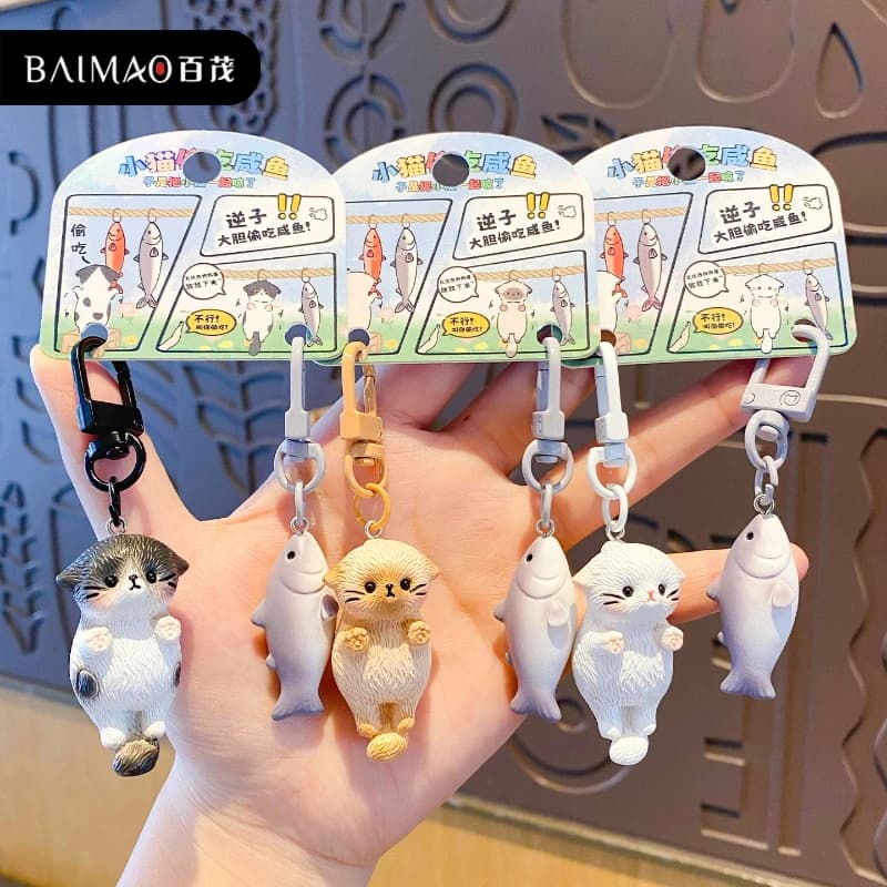 Portachiavi in Resina Gatto Grezzo Originale, Ciondolo per Zaino a Forma di Gatto Cartone Animato, Ciondolo per Chiavi Auto, Accessori Decorativi, Regalo