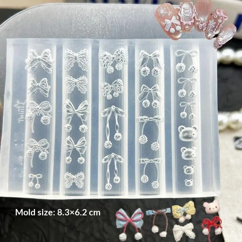 Nuovo Stampo in Silicone per Unghie con Design a Fiori e Fiocco, Accessori per Decorazione 3D, Modello per Trasferimento, per Salone di Manicure