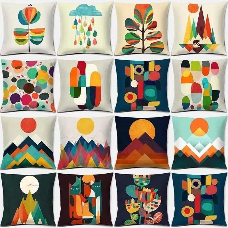 Pillow cover 50x50 Pillow cases decorative Abstract Colorful Wildflower Mountain Geometric Square Peach Skin Pillowcase Home