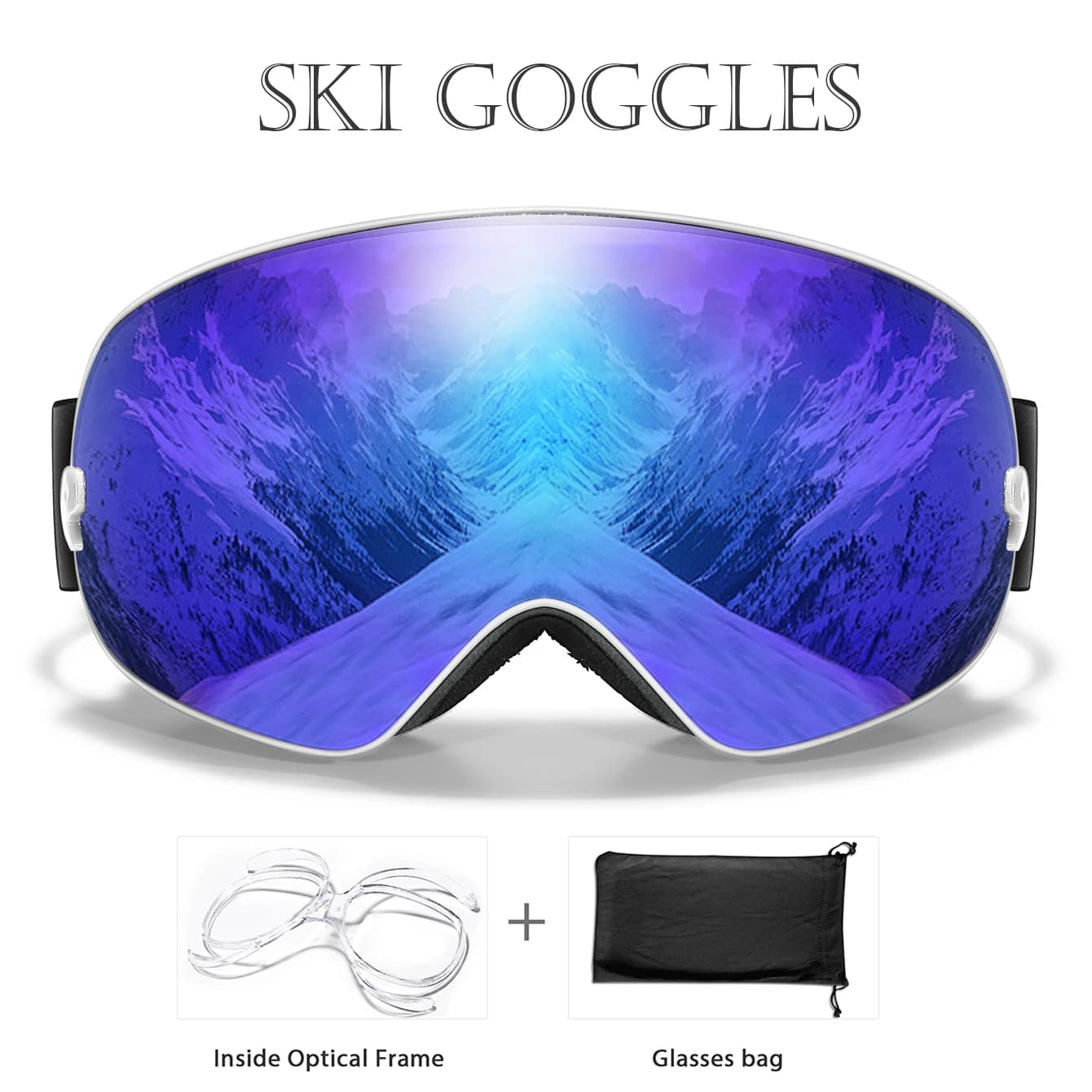 Occhiali da sci invernali per esterni per uomini e donne adolescenti, montatura e borsa da vista gratuiti, occhiali da snowboard antiappannamento UV400, regali di caristmas
