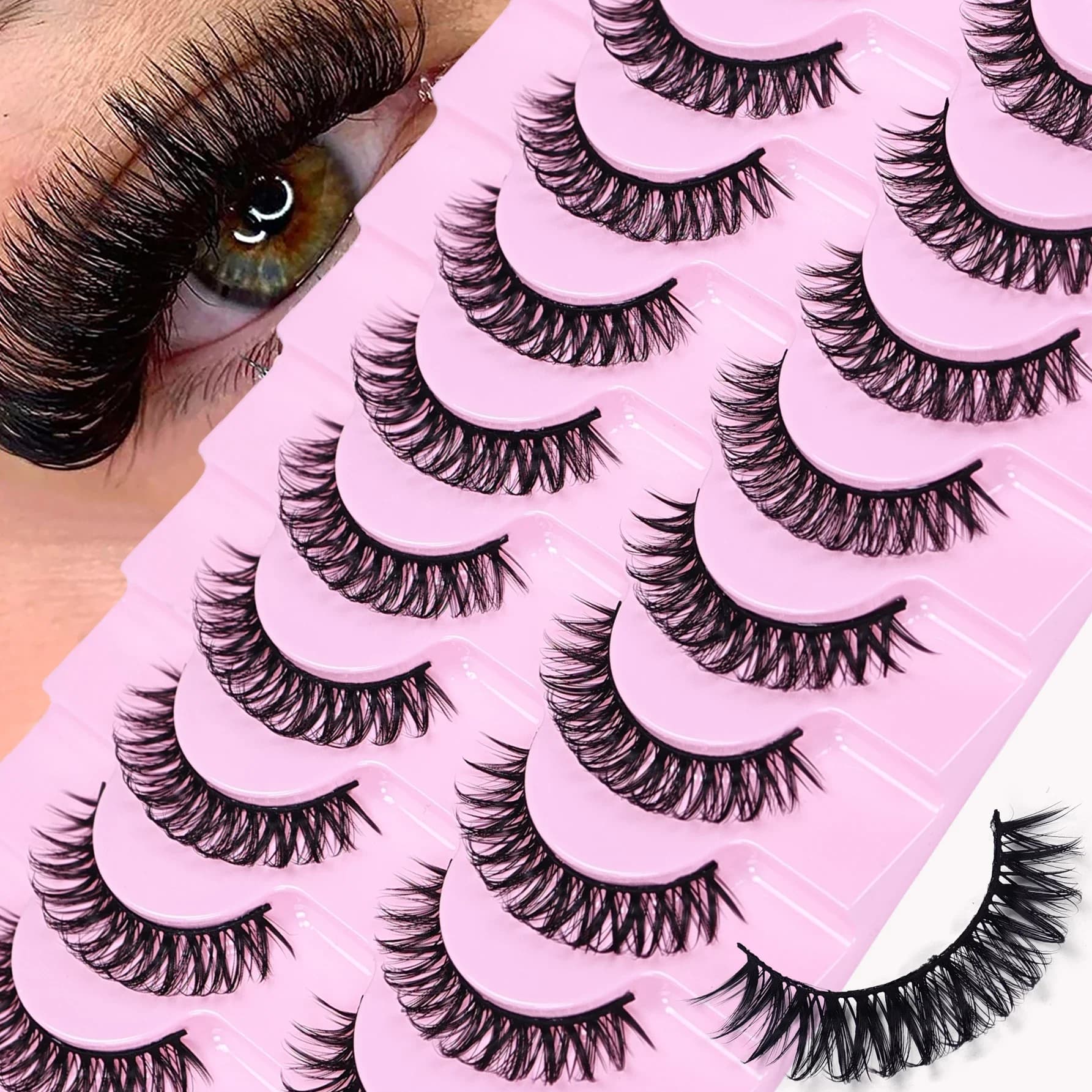 10 paia D Curl Russian Strip Lashes Fluffy Volume Ciglia finte D Curl Drammatico Ciglia Cat Eye Make Up