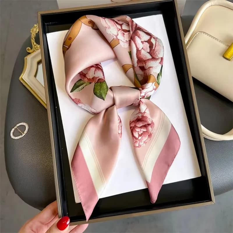 Sciarpa in seta con stampa per capelli da 70 cm per donna Moda Foulard Fazzoletto Scialle Avvolge Hajib