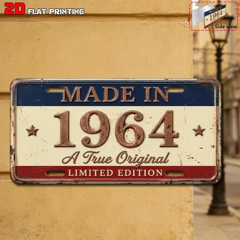 2D Flat Iron Plaque Designed for Men'S And Women'S License Plate Covers And Frames, 1964 Vintage Distressed Iron Plaque ,
