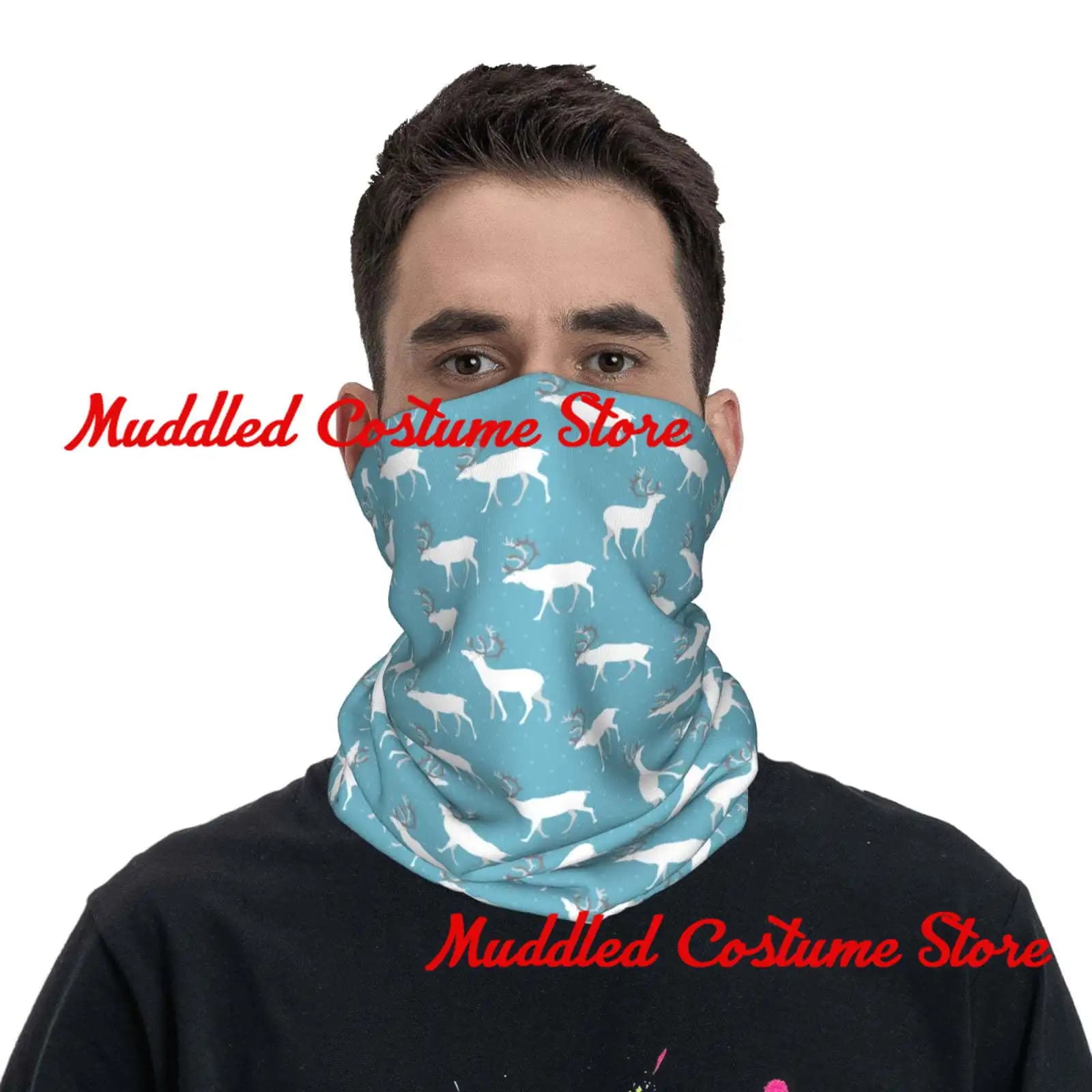 Ghetta per il collo Maschera per il viso Uomo Donna, renna inverno Natale blu Scaldaviso traspirante Sciarpa Bandane Avvolgere la testa Escursionismo