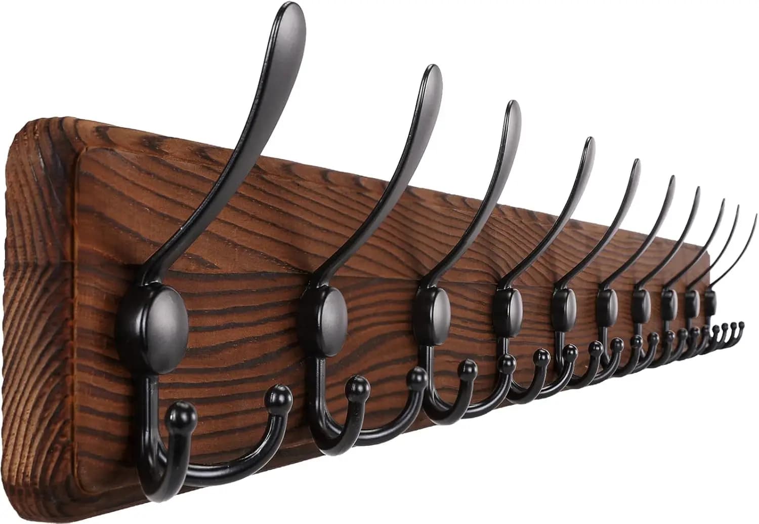 38.6 Inch Large Wood Wall Coat Rack, 10 Triple Hooks Farmhouse for Jackets Bags Hats Towels