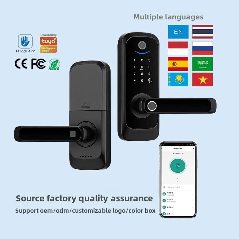Home Bedroom Electronic Doorbell Security Key Card Ai Biometrics Fingerprint TTLock Tuya Aluminum Smart Door Lock With Camera