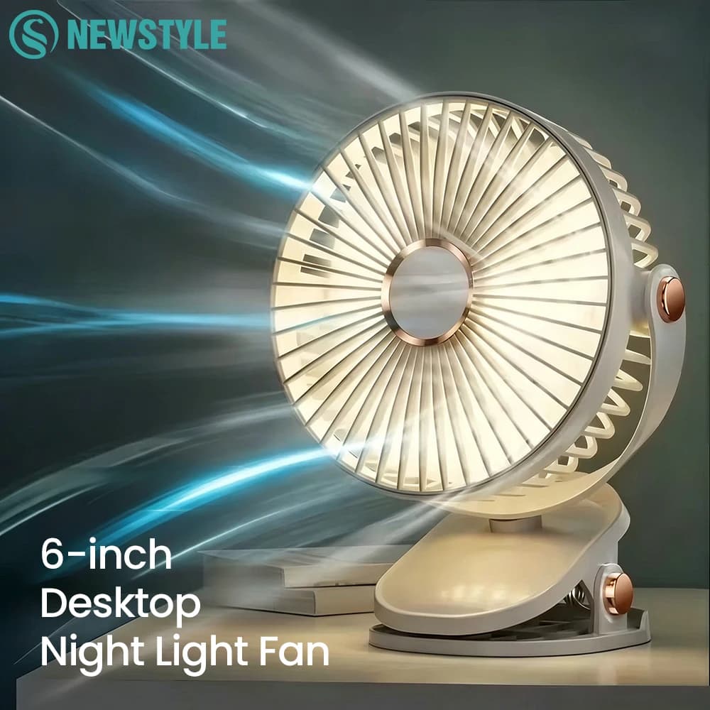 Mini Ventilatore Portatile da Scrivania con Luce Notturna LED e Rotazione a 360° ° Ventilatore da Tavolo USB Ricaricabile Silenzioso e Rotante per Casa, Ufficio e Camera da Letto
