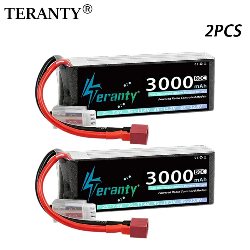 2 pezzi TERANTY 2S batteria Lipo 7.4V 7.6V 3000mAh 60C 80C con spina T XT60 per FPV Drone RC camion barca elicottero aereo