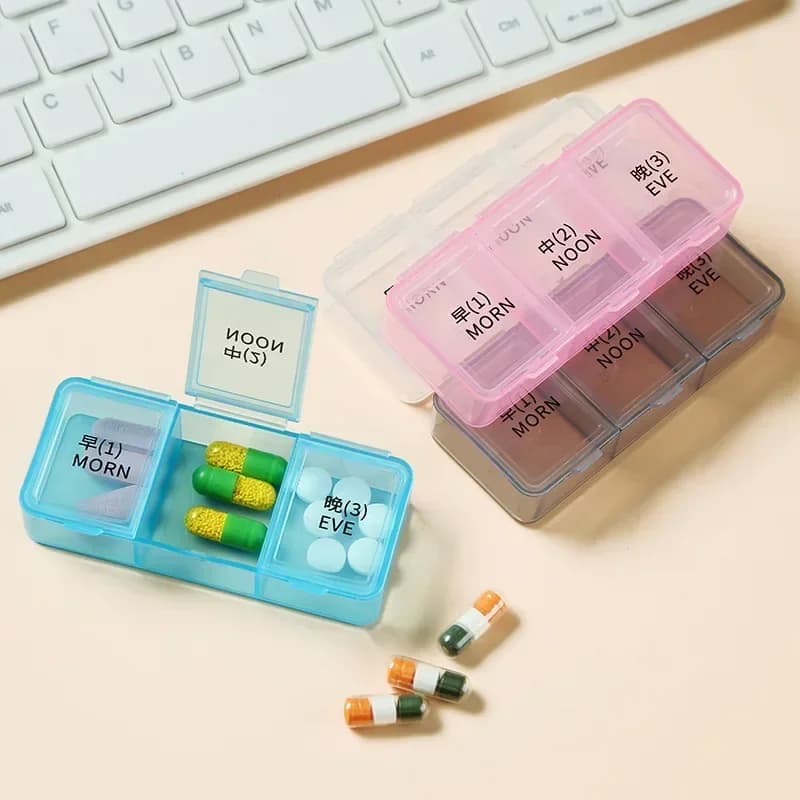 1 giorno 3 griglie Arcobaleno Pillola Scatola per medicinali Tablet Medicina Organizzatore Conservazione della salute Portapillole Splitter con stampato