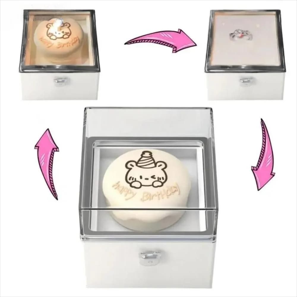 Scatole ad anelli automatici con orsetto ribaltabile Candele luminose Meccanismo a sorpresa Scatola ad anelli per torta con orsetto Scatole reversibili dal design rotante