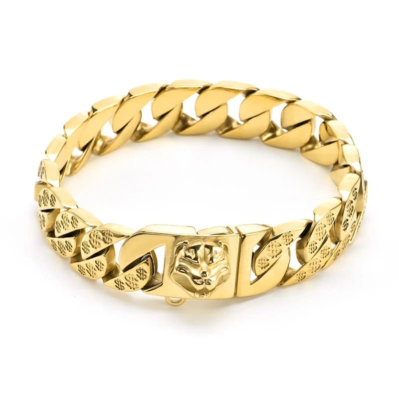Collare e Guinzaglio Personalizzati in Catena d'Oro per Cani, Collana in Acciaio Inossidabile da 32mm per Bulldog, Prodotto per Animali Domestici