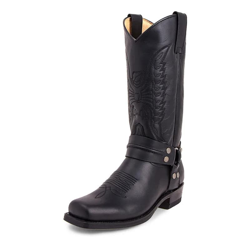 New Men's Motorcycle Boots Fashion Handmade Men Embroidery Thick Heel Mid-tube Boots European American Style Western Cowboy Boot