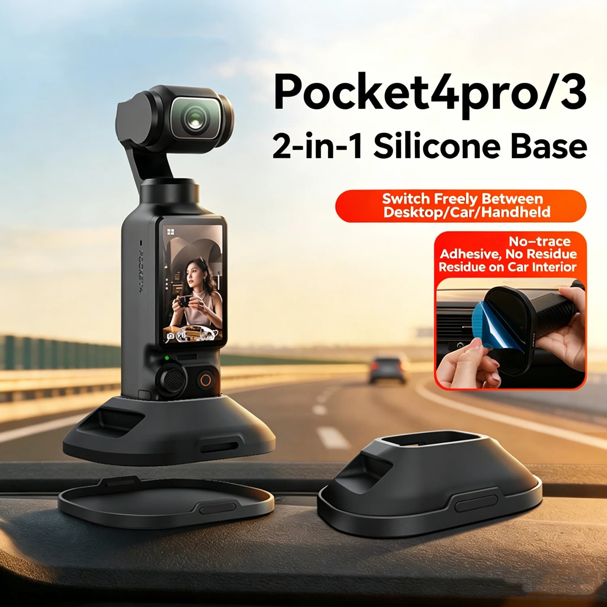 Detachable Quick Release Base Stand for DJI Pocket 3/4/4 Pro Silicone Car Mount Desktop Holder Vlog Tripod Accessory Strong