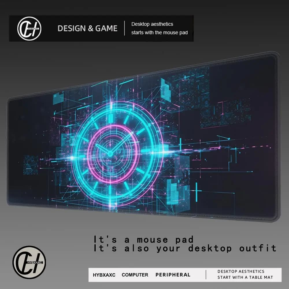 Tappetino per Mouse con Orologio Tecnologico HYBXAXC, Tappetino da Gioco con Illuminazione LED, Accessori per Gamer, Tappetino da Scrivania per Computer con Retroilluminazione