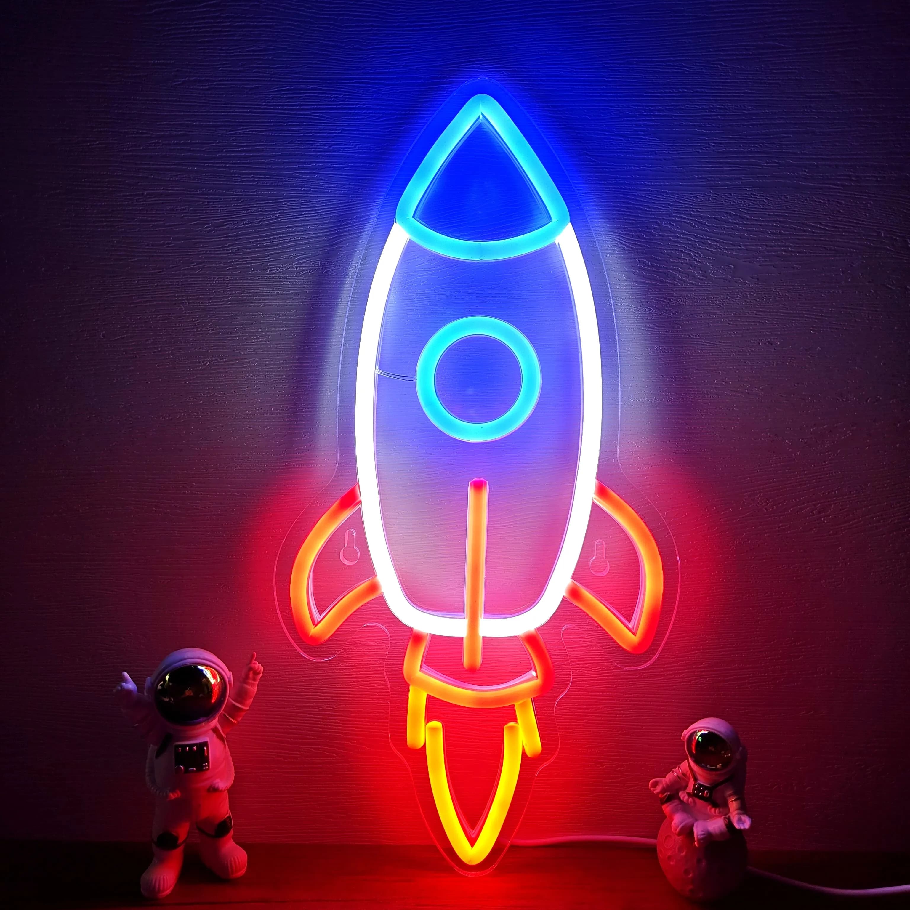 Insegna al Neon a Forma di Razzo, Luce LED da Parete Alimentata via USB, Materiale Plastico, Controllo a Interruttore, per Camera da Letto e Giochi di Gruppo