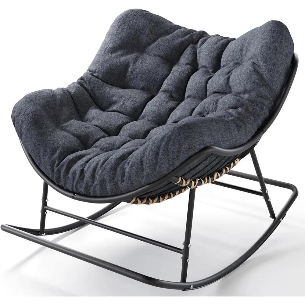 TIFICY Oversize rocking chair with pillow, modern and cosy chair for patio Papasan Egg for balcony, porch, patio - Grey