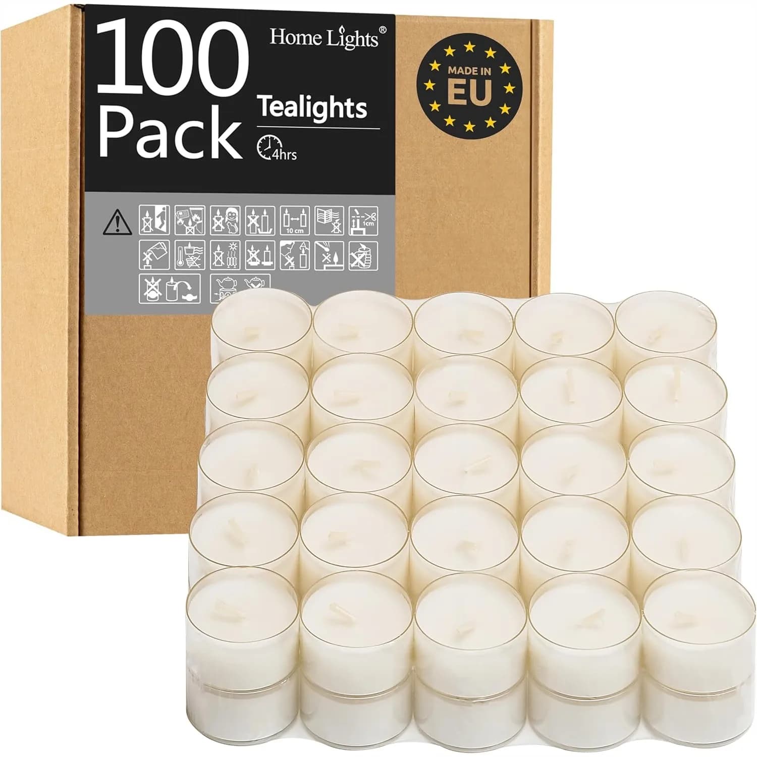 Tealight Candles Bulk 100 Pack, White Unscented Smokeless Clear Cup Tea Lights for Weddings, Christmas, Home Decor
