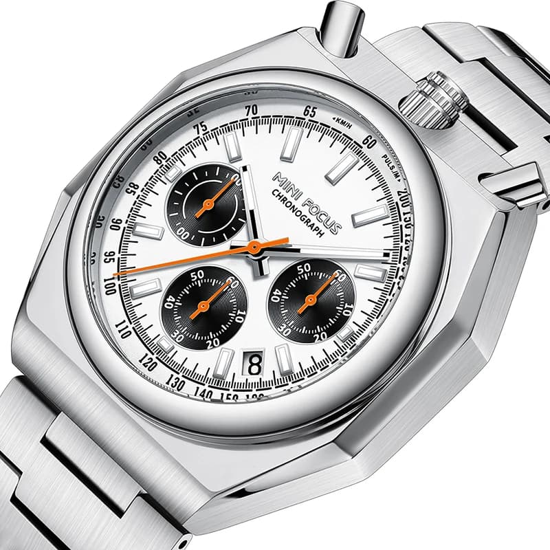 MINI FOCUS MF0601G Orologio al quarzo da uomo di lusso Cronografo impermeabile Cinturino in acciaio inossidabile Orologio da polso classico Bullhead a mano luminosa