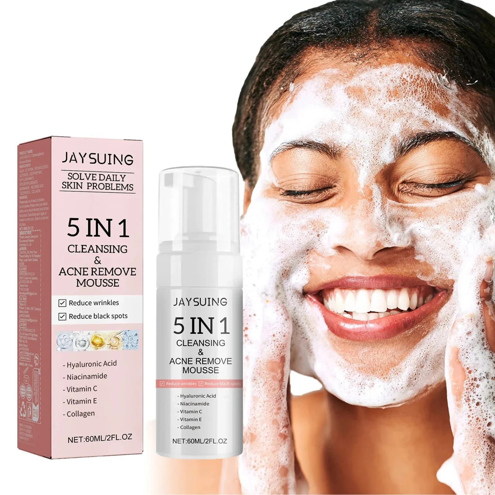 Siero Viso 5 in 1 Anti-Rughe Rassodante Hydratante Illuminante with Vitamin C Hyaluronic Acid Glycerine for Skin Care of Face