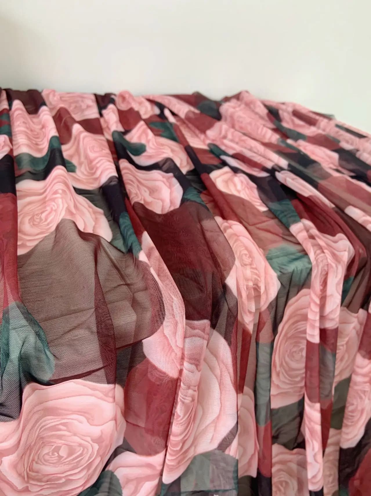 4 Way Stretchy Printed Mesh Dip Dyed Flower Elastic Rose Tulle Lace Fabric Gauze for Lingerie,Ball Gown,Fashion Dresses