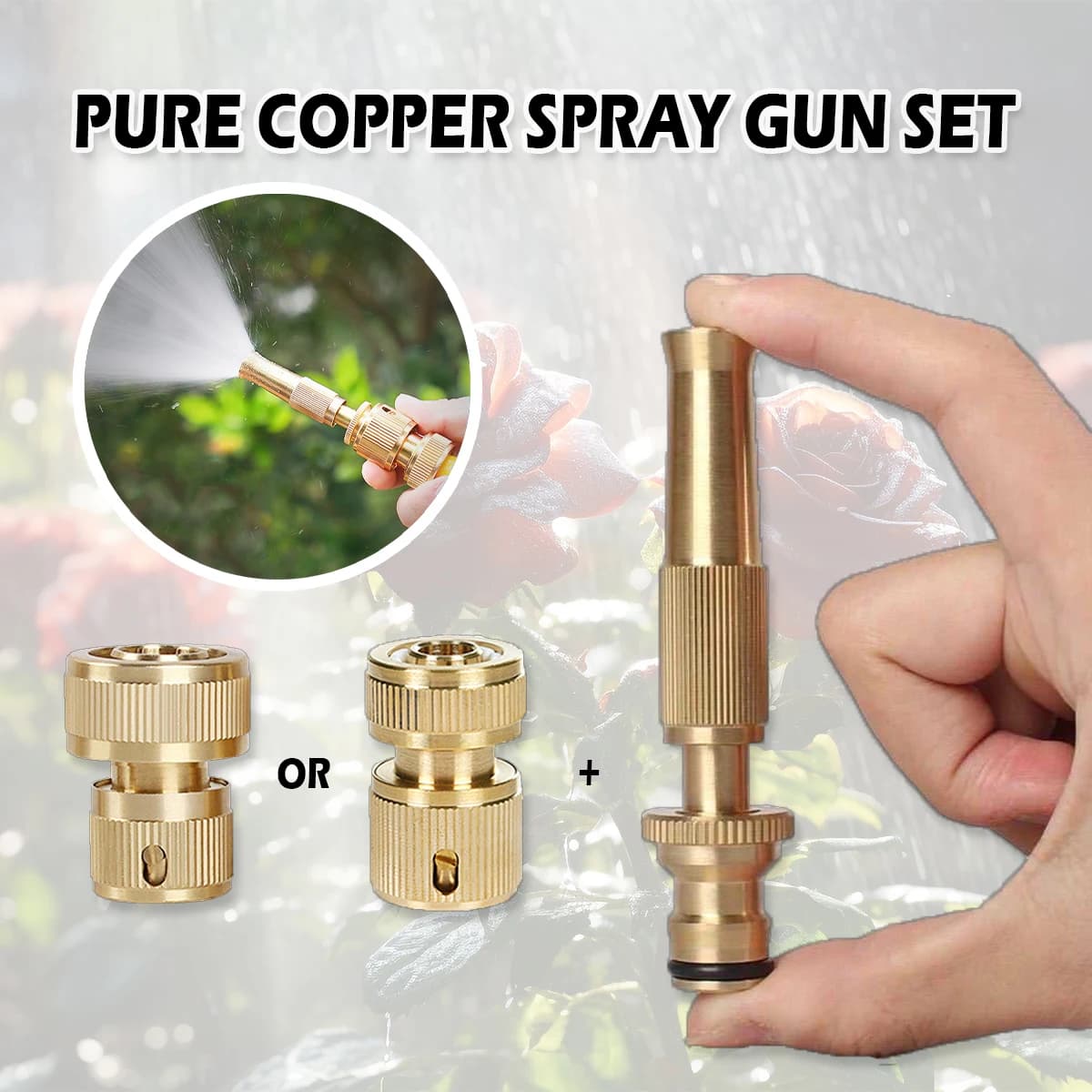 High pressure spray gun set, alloy direct spray gun set, copper garden pipe nozzle with quick connection kit for washing and irrigation