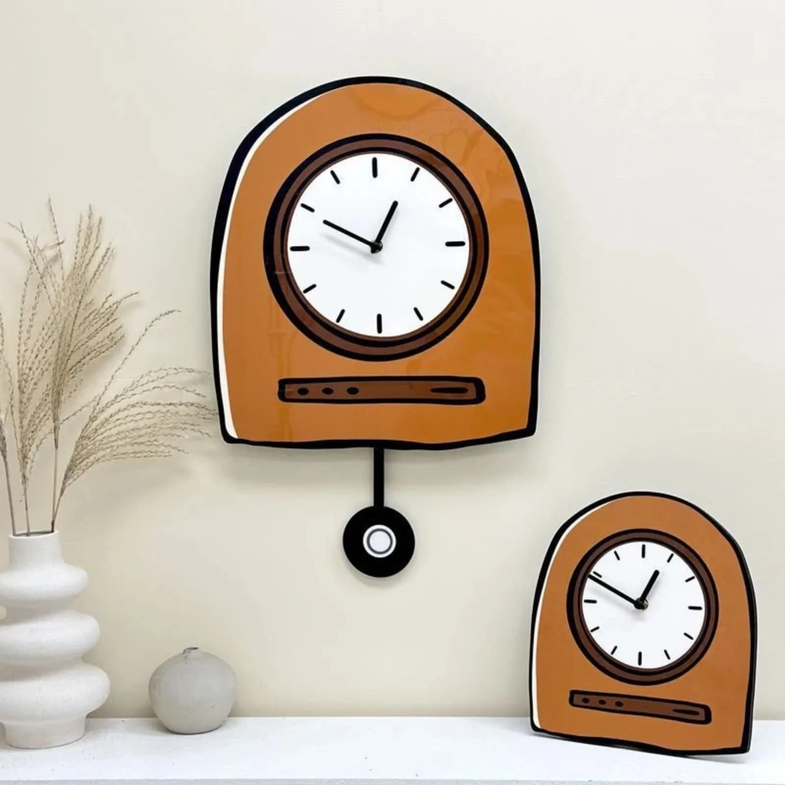 Modern Wall Clock Nordic Minimalist Cute Cartoon Silent Pendulum Clock Creative Home Decor Living Room Aesthetic Room Decoration