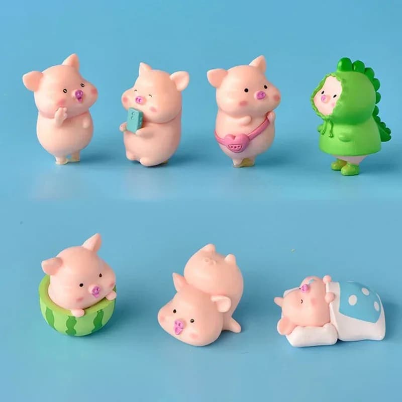 7 pz/set Del Fumetto Simpatico Maiale Animale Bambola Giocattolo Modello Statua Figurine Piccolo Animale Ornamento Miniature Pvc Auto Bambola Decorazione Della Casa