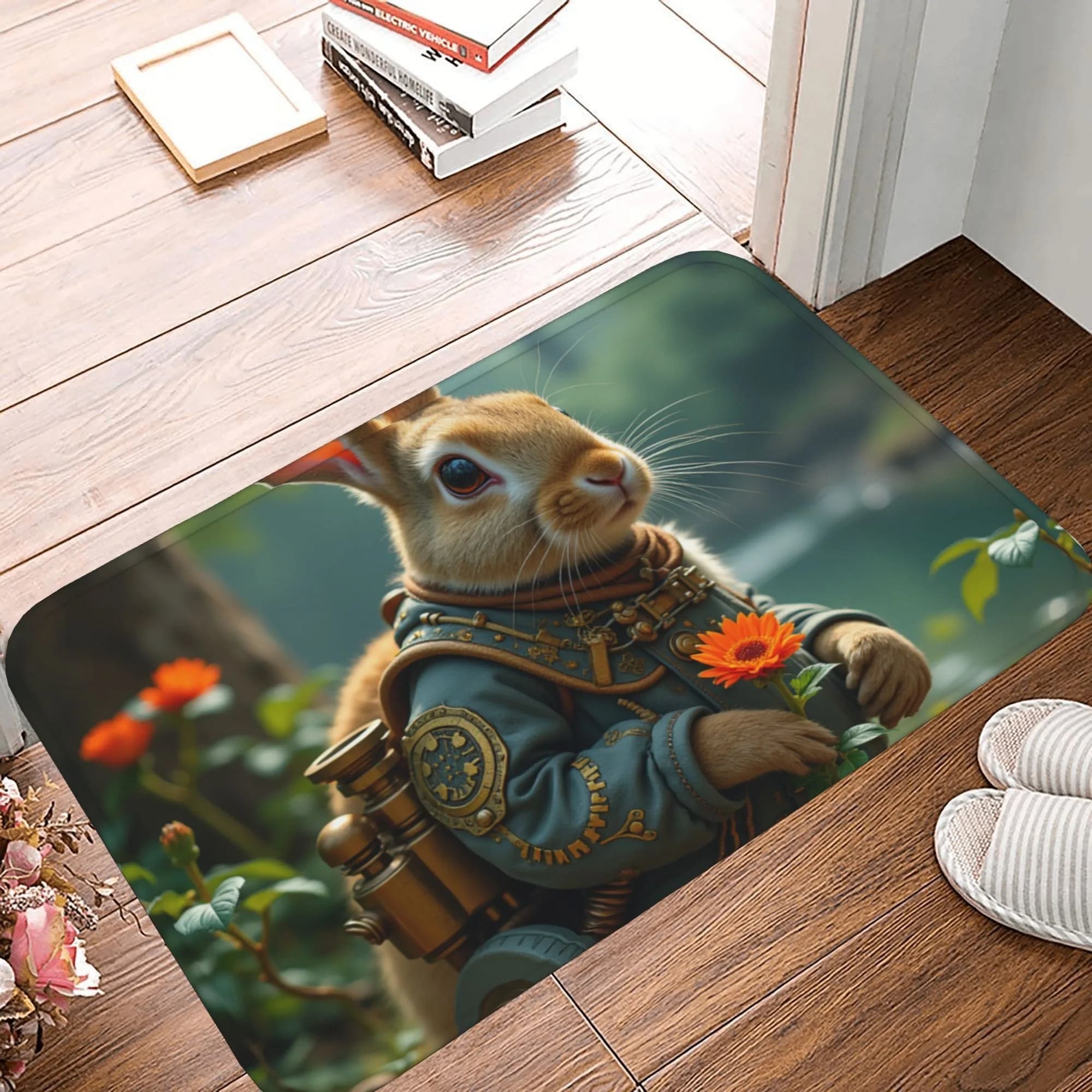 1PCSteampunk Bunny Botanist Tappeto da cucina Tappetino antiscivolo Tappeto da bagno design pop Tappetino da bagno Tappeto per la casa Lavandino Lavanderia Decor