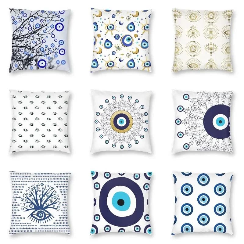Fodera per cuscino con stampa Occhio Turco, amuleto mediterraneo, per divano, decorazione per la casa
