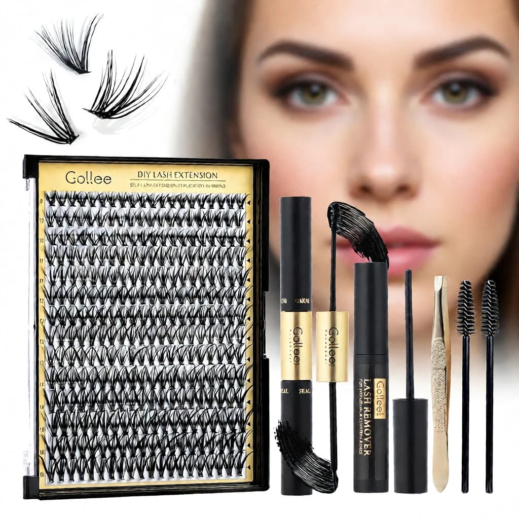 Extension Kit Eyelashes Gollee Fai-da-Te, 280 Mixed parts 9-16mm D Curve, Includes 2in1 adhesive glue and Eyelash Solvent