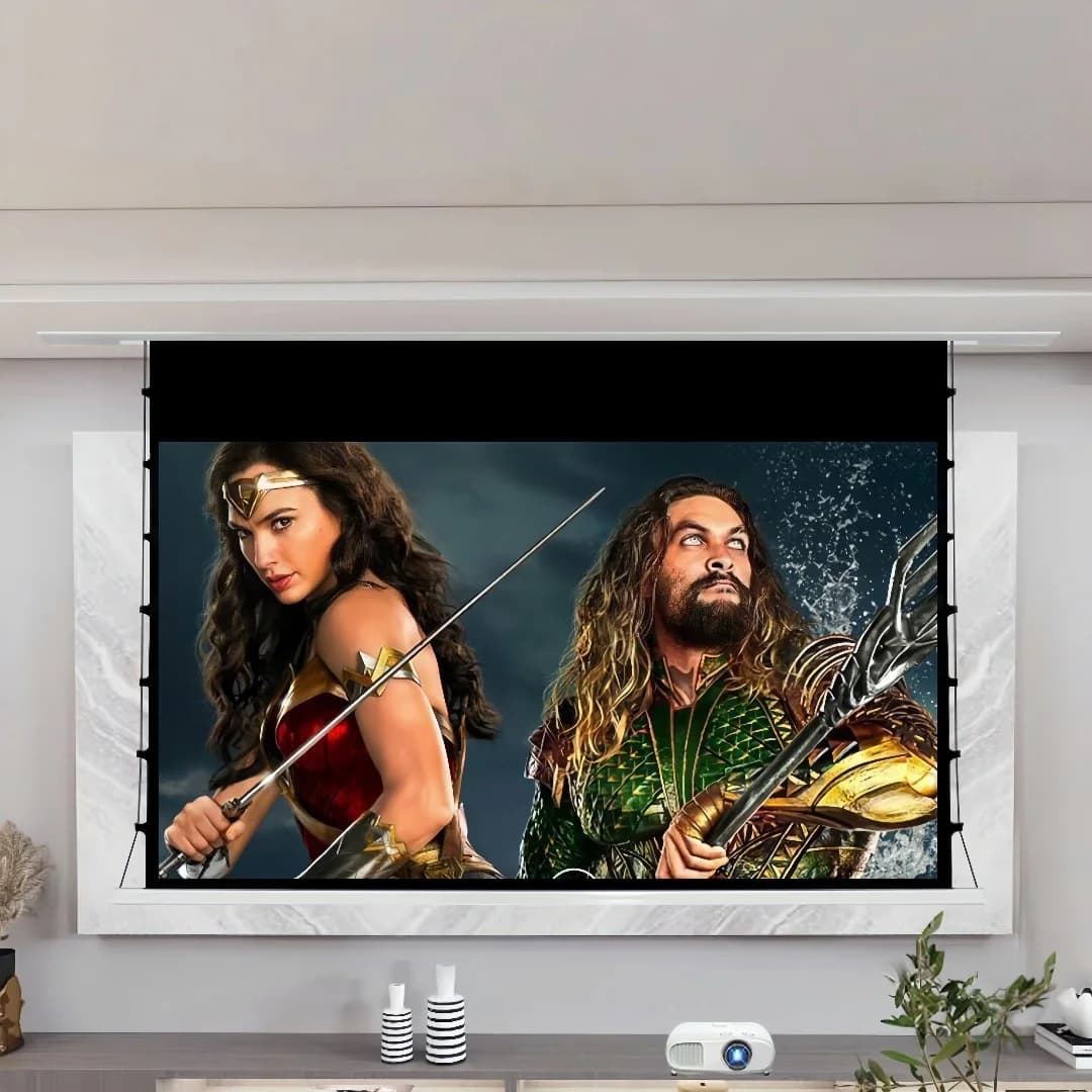 Mivision 16:9 Schermo per proiettore motorizzato integrato nel soffitto Guadagno 2.2 ALR Fresnel Home Theater per proiettori a lungo lancio