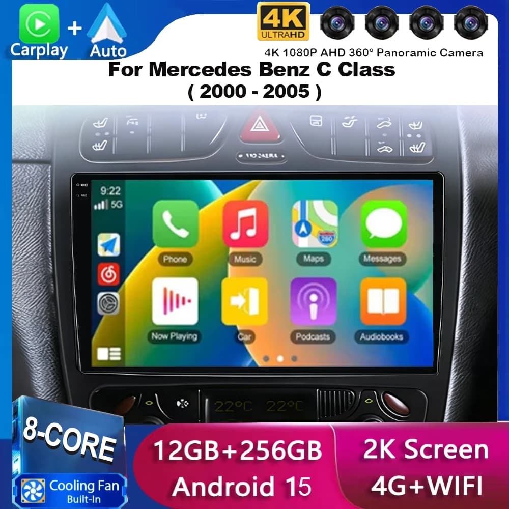 Per Mercedes Benz Classe C CLK S203 W203 W209 A209 2000 - 2005 Autoradio Android 15 Wireless Carplay Auto 4G WIFI DSP