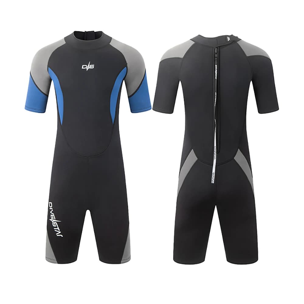 Shorty Wetsuit Men Neoprene Short Sleeves Wet Suits Back Zip 3mm Surf Suit Keep Warm in Cold Water for Snorkeling Surfing Diving
