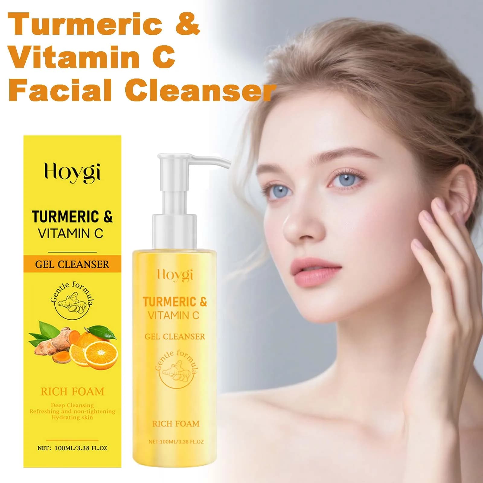Detergente viso alla vitamina C alla curcuma Detergente idratante rinfrescante per la pelle morbida e liscia Detergente viso schiarente purificante