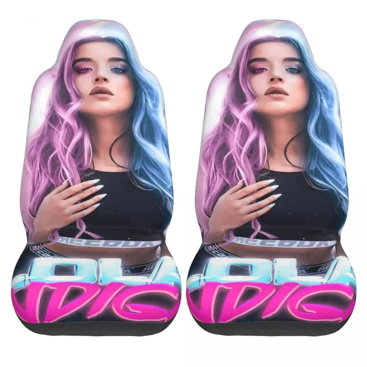 L-Lolas I-Indigos Car Seat Covers with Spanish Song Motive, Carini, in Breathable Polyester, Set of Two Pieces