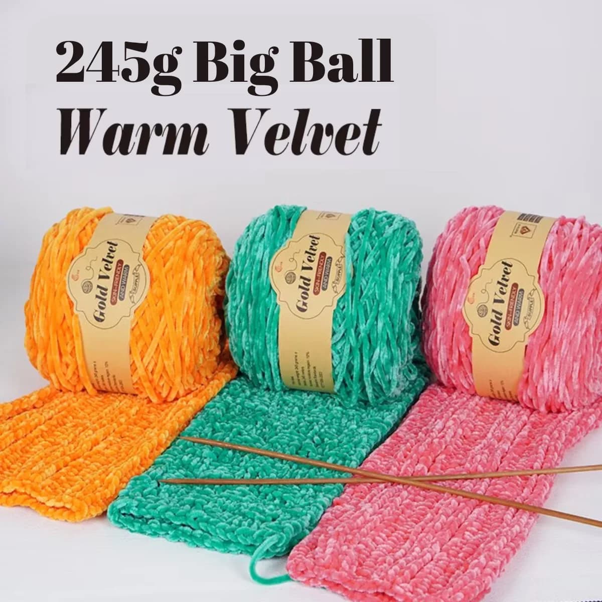 245g Chunky Gold Velvet Chenille Knitting Yarn Soft Warm Crochet Thread DIY for Blanket Scarf Toy Pillow Handmade Craft Supplies