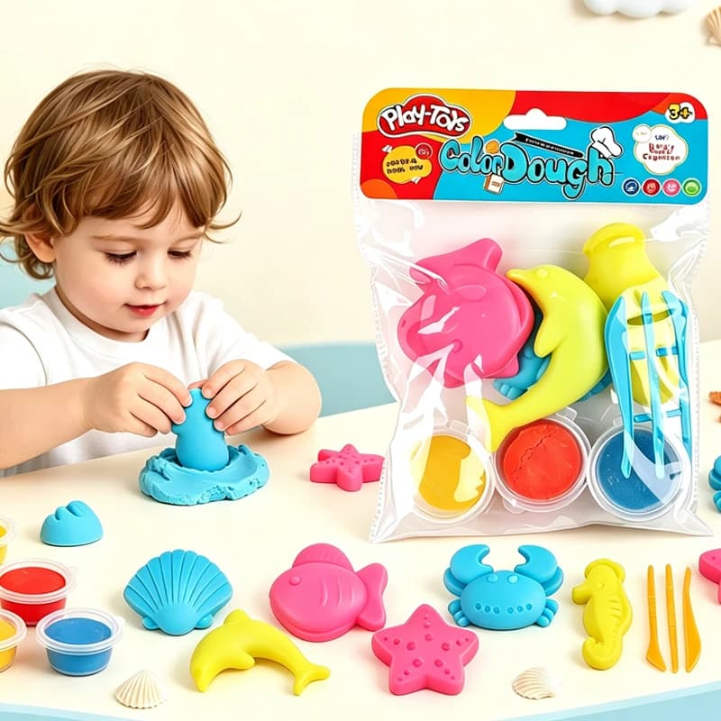 Ocean Animal Play Dough Set Kids Sea Creature Molds Color Dough Play Cutters Rolling Pins Accessories Kit Parent-Child Clay Toy