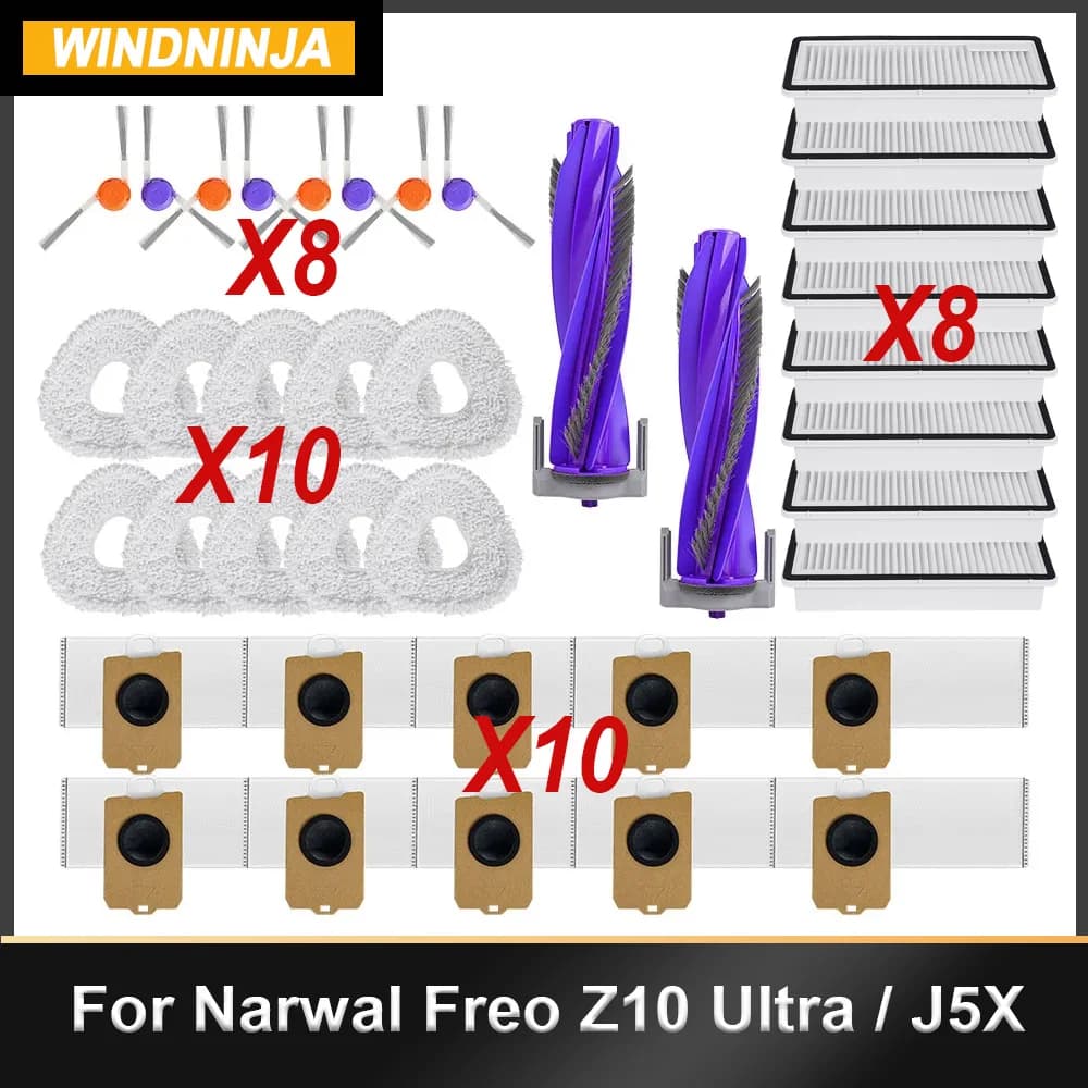Filtro Hepa, spazzola principale, spazzola laterale, panno per la pulizia, sacchetto per la polvere per aspirapolvere Narwal J5X Freo Z10 Ultra, accessori di ricambio per la casa