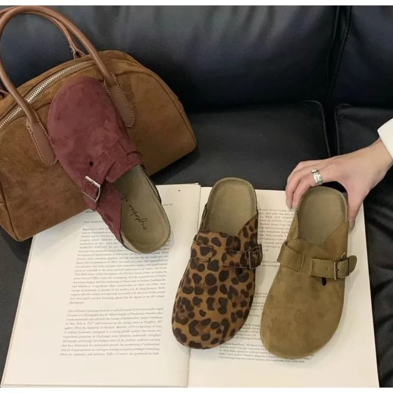 New Classic Women's Leopard Closed Toe Cork Flats Slippers Ladies Leopard Cork Slippers Camo Mule Clogs Shoes Zapatos De Mujer